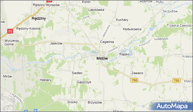 mapa Mstów powiat częstochowski, Mstów powiat częstochowski na mapie Targeo