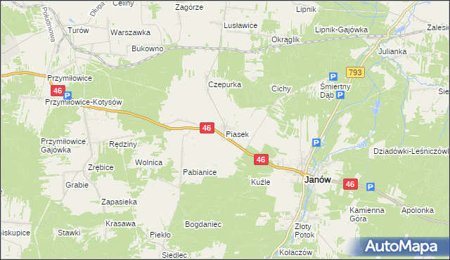 mapa Piasek gmina Janów, Piasek gmina Janów na mapie Targeo