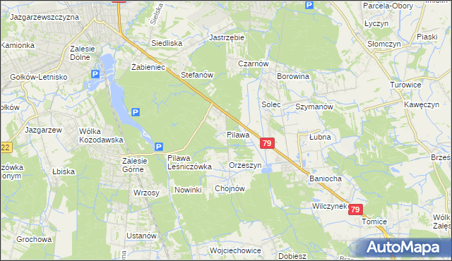 mapa Pilawa gmina Piaseczno, Pilawa gmina Piaseczno na mapie Targeo