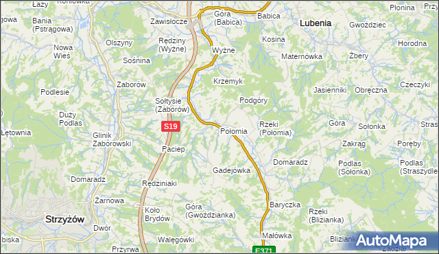 mapa Połomia gmina Niebylec, Połomia gmina Niebylec na mapie Targeo