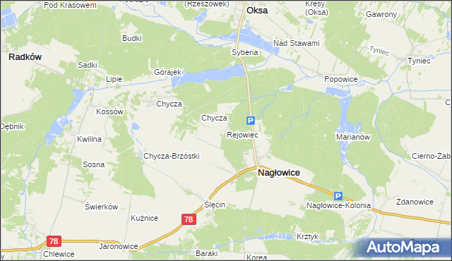 mapa Rejowiec gmina Nagłowice, Rejowiec gmina Nagłowice na mapie Targeo