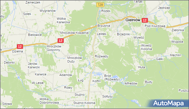 mapa Rozwady gmina Gielniów, Rozwady gmina Gielniów na mapie Targeo