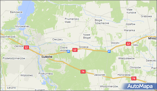mapa Strzelce gmina Mniszków, Strzelce gmina Mniszków na mapie Targeo