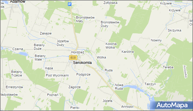 mapa Wólka gmina Serokomla, Wólka gmina Serokomla na mapie Targeo