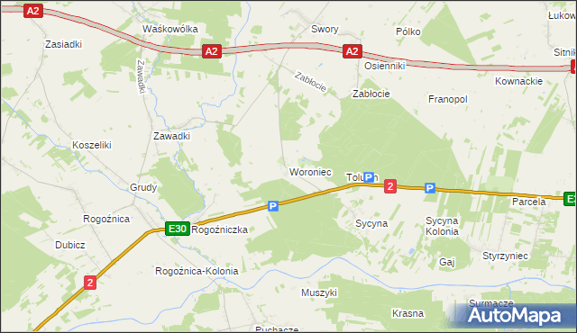 mapa Woroniec gmina Biała Podlaska, Woroniec gmina Biała Podlaska na mapie Targeo