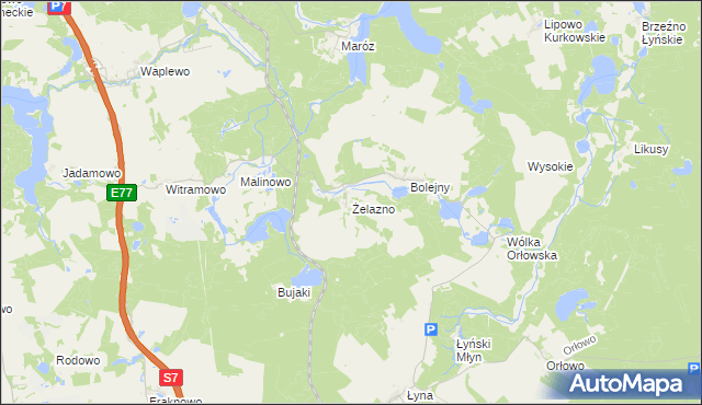 mapa Żelazno gmina Nidzica, Żelazno gmina Nidzica na mapie Targeo