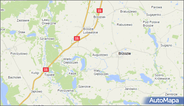 mapa Augustowo gmina Brzozie, Augustowo gmina Brzozie na mapie Targeo