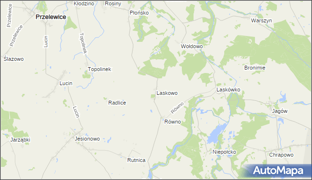 mapa Laskowo gmina Przelewice, Laskowo gmina Przelewice na mapie Targeo