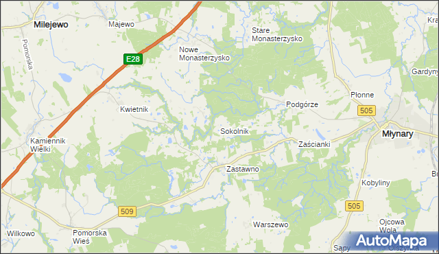 mapa Sokolnik gmina Młynary, Sokolnik gmina Młynary na mapie Targeo