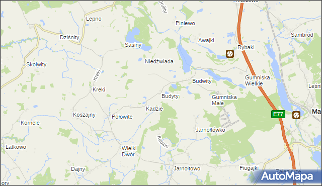 mapa Budyty, Budyty na mapie Targeo