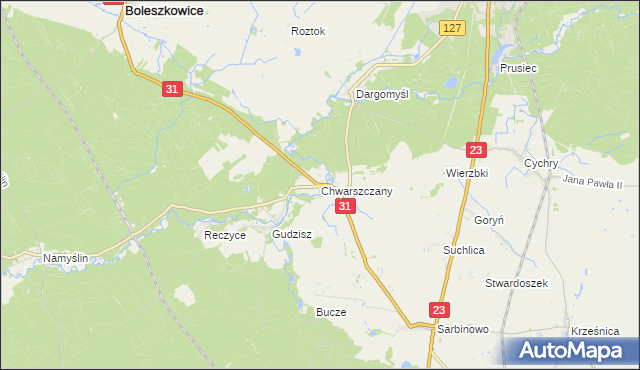 mapa Chwarszczany, Chwarszczany na mapie Targeo