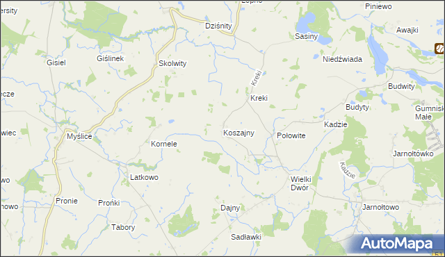 mapa Koszajny, Koszajny na mapie Targeo