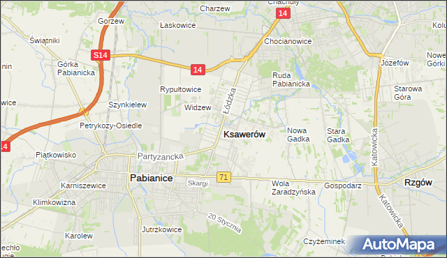 mapa Ksawerów powiat pabianicki, Ksawerów powiat pabianicki na mapie Targeo