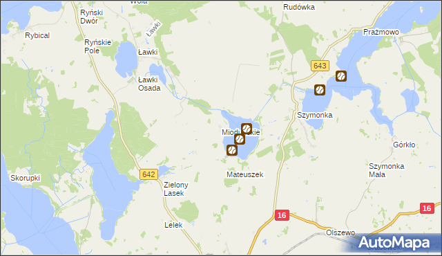 mapa Mioduńskie, Mioduńskie na mapie Targeo