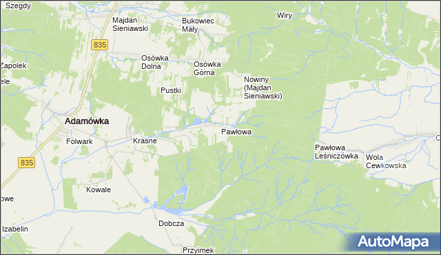 mapa Pawłowa gmina Adamówka, Pawłowa gmina Adamówka na mapie Targeo