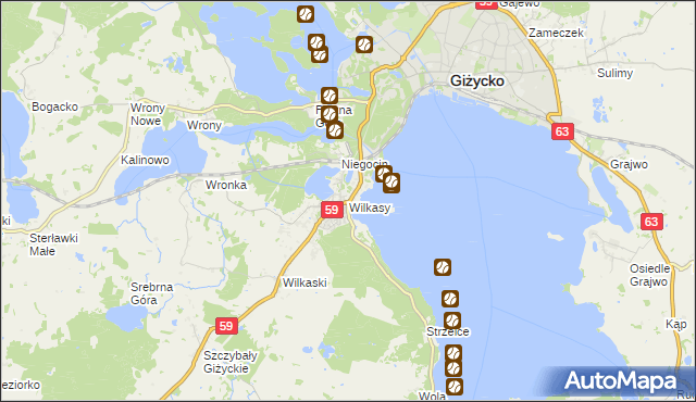 mapa Wilkasy gmina Giżycko, Wilkasy gmina Giżycko na mapie Targeo