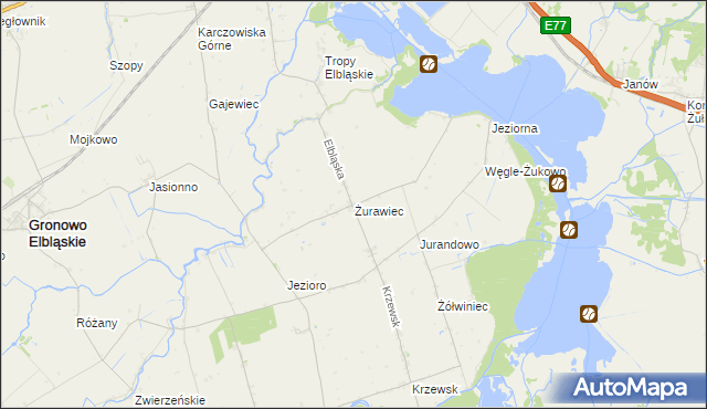 mapa Żurawiec gmina Markusy, Żurawiec gmina Markusy na mapie Targeo