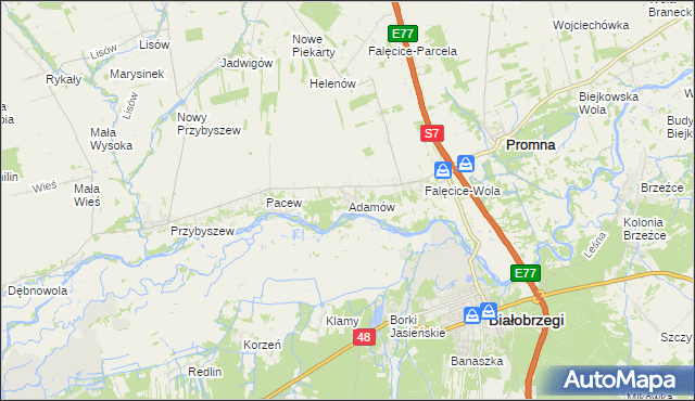 mapa Adamów gmina Promna, Adamów gmina Promna na mapie Targeo