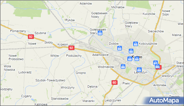 mapa Adamowice gmina Kutno, Adamowice gmina Kutno na mapie Targeo