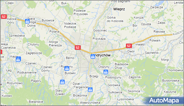 mapa Andrychów, Andrychów na mapie Targeo