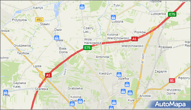 mapa Antoniów gmina Mykanów, Antoniów gmina Mykanów na mapie Targeo