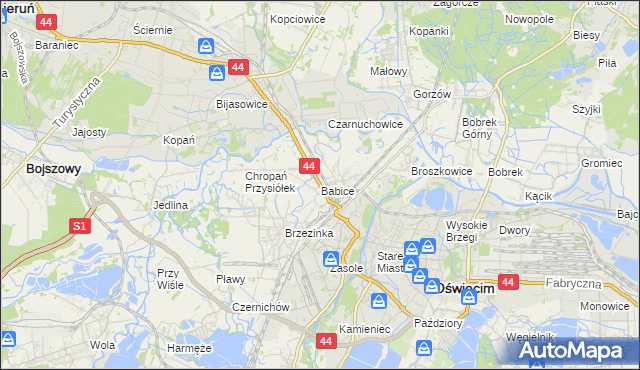 mapa Babice gmina Oświęcim, Babice gmina Oświęcim na mapie Targeo