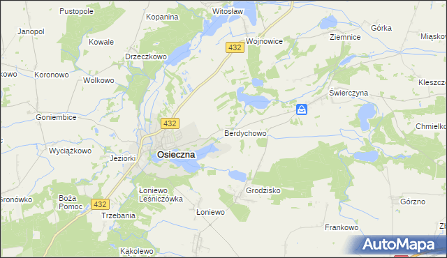 mapa Berdychowo gmina Osieczna, Berdychowo gmina Osieczna na mapie Targeo