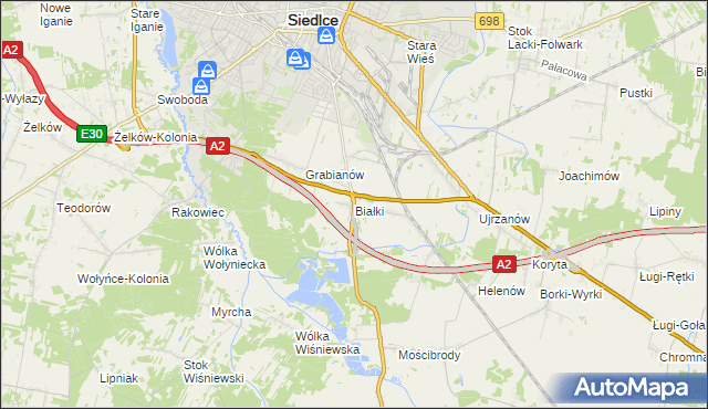 mapa Białki gmina Siedlce, Białki gmina Siedlce na mapie Targeo