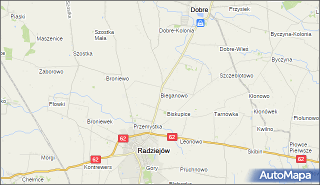 mapa Bieganowo gmina Radziejów, Bieganowo gmina Radziejów na mapie Targeo