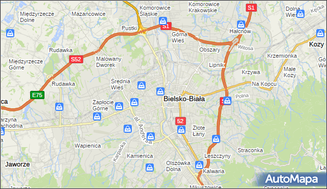 mapa Bielsko-Białej, Bielsko-Biała na mapie Targeo