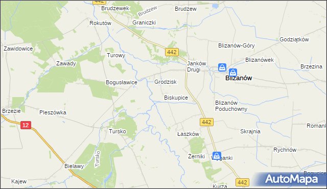 mapa Biskupice gmina Blizanów, Biskupice gmina Blizanów na mapie Targeo