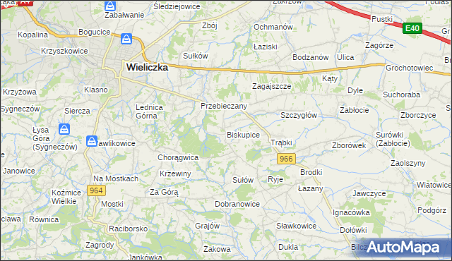 mapa Biskupice powiat wielicki, Biskupice powiat wielicki na mapie Targeo