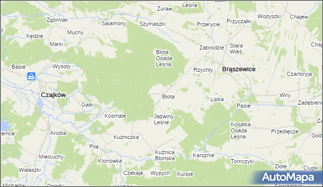 mapa Błota gmina Brąszewice, Błota gmina Brąszewice na mapie Targeo