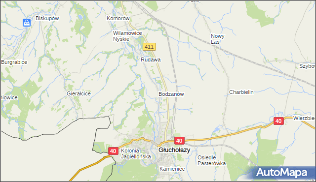 mapa Bodzanów gmina Głuchołazy, Bodzanów gmina Głuchołazy na mapie Targeo