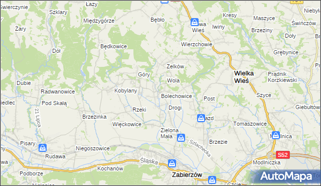 mapa Bolechowice gmina Zabierzów, Bolechowice gmina Zabierzów na mapie Targeo