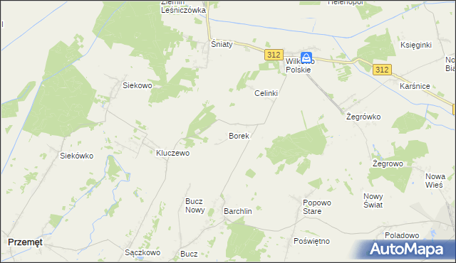 mapa Borek gmina Przemęt, Borek gmina Przemęt na mapie Targeo