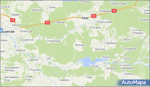 mapa Bożydar gmina Kluki, Bożydar gmina Kluki na mapie Targeo