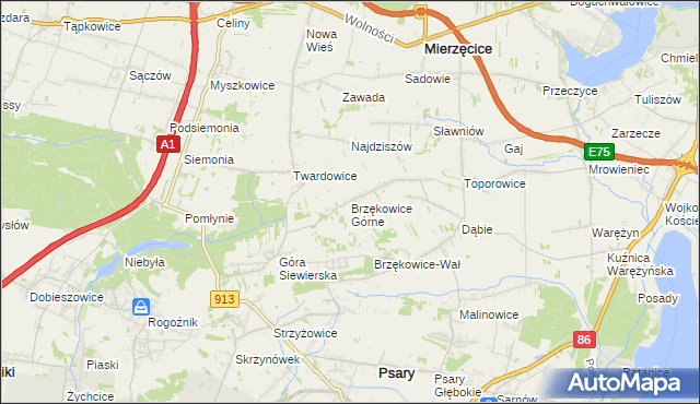 mapa Brzękowice Górne, Brzękowice Górne na mapie Targeo