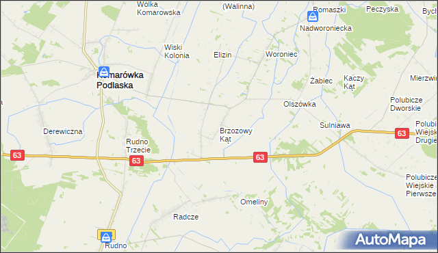 mapa Brzozowy Kąt gmina Komarówka Podlaska, Brzozowy Kąt gmina Komarówka Podlaska na mapie Targeo