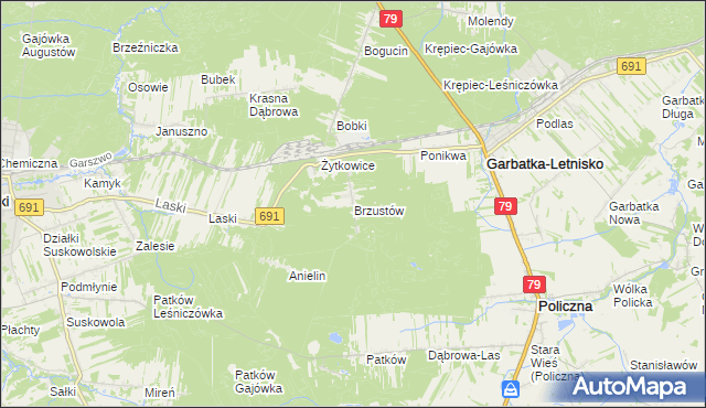 mapa Brzustów gmina Garbatka-Letnisko, Brzustów gmina Garbatka-Letnisko na mapie Targeo