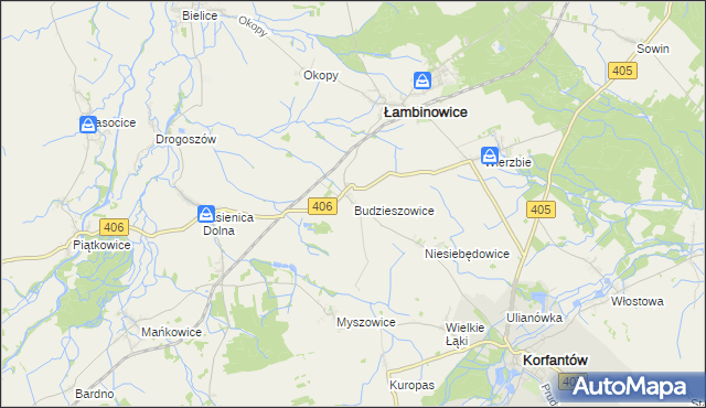 mapa Budzieszowice gmina Łambinowice, Budzieszowice gmina Łambinowice na mapie Targeo