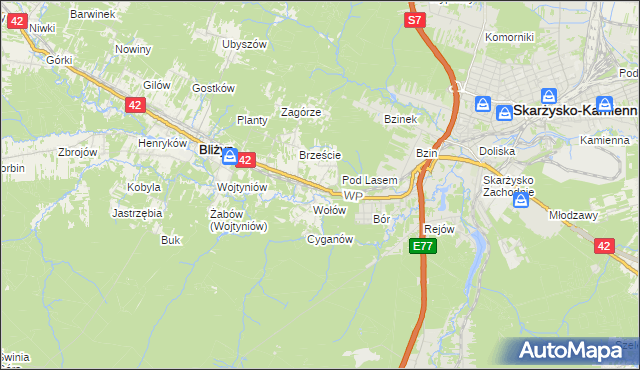 mapa Bugaj gmina Bliżyn, Bugaj gmina Bliżyn na mapie Targeo