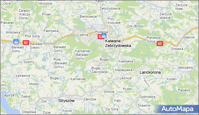 mapa Bugaj gmina Kalwaria Zebrzydowska, Bugaj gmina Kalwaria Zebrzydowska na mapie Targeo