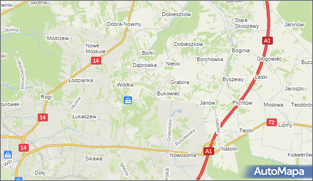 mapa Bukowiec gmina Nowosolna, Bukowiec gmina Nowosolna na mapie Targeo