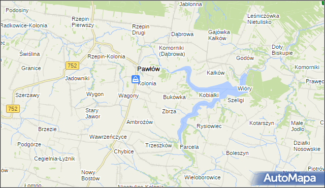 mapa Bukówka gmina Pawłów, Bukówka gmina Pawłów na mapie Targeo