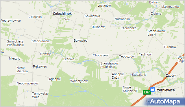 mapa Chociszew gmina Żelechlinek, Chociszew gmina Żelechlinek na mapie Targeo