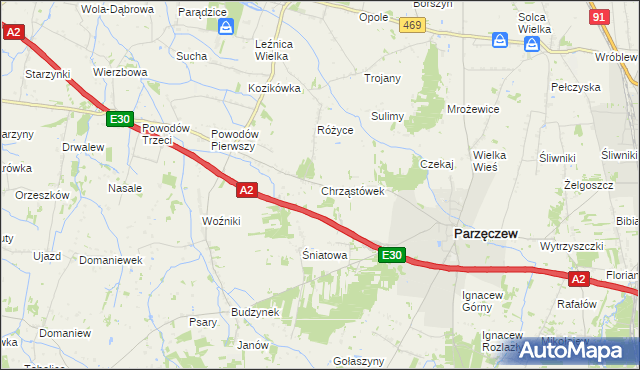 mapa Chrząstówek gmina Parzęczew, Chrząstówek gmina Parzęczew na mapie Targeo