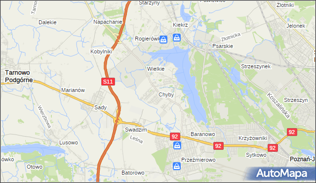 mapa Chyby gmina Tarnowo Podgórne, Chyby gmina Tarnowo Podgórne na mapie Targeo