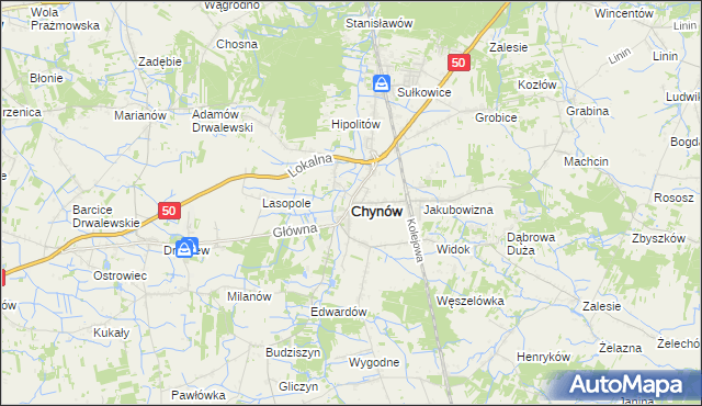 mapa Chynów powiat grójecki, Chynów powiat grójecki na mapie Targeo