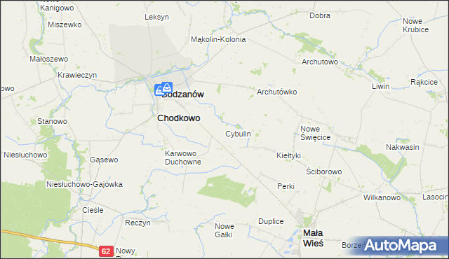 mapa Cybulin gmina Bodzanów, Cybulin gmina Bodzanów na mapie Targeo